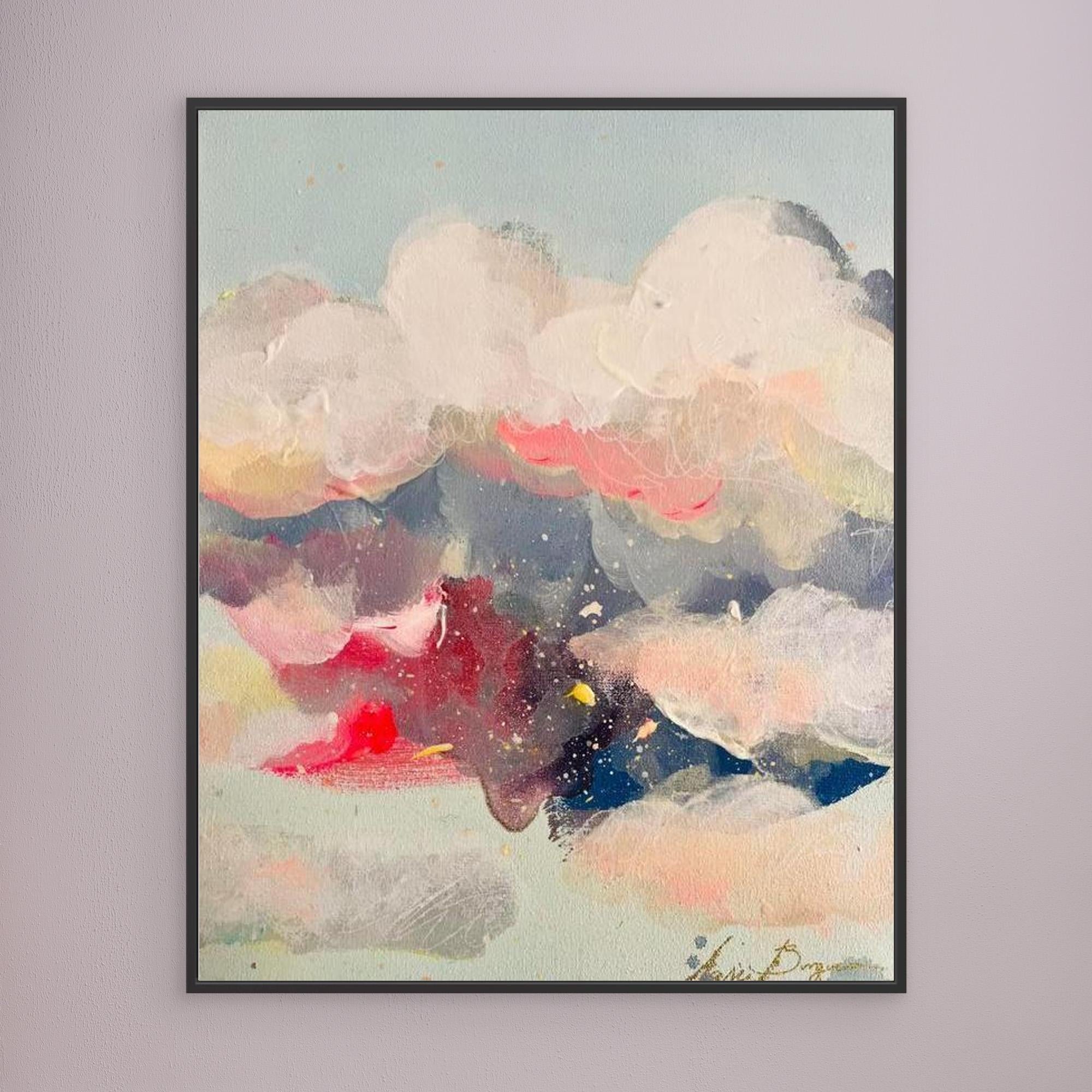 Clouds Abstract Canvas Art - Customizable Framed Wall Art Print, Contemporary Cloud Painting for Calm Home Decor