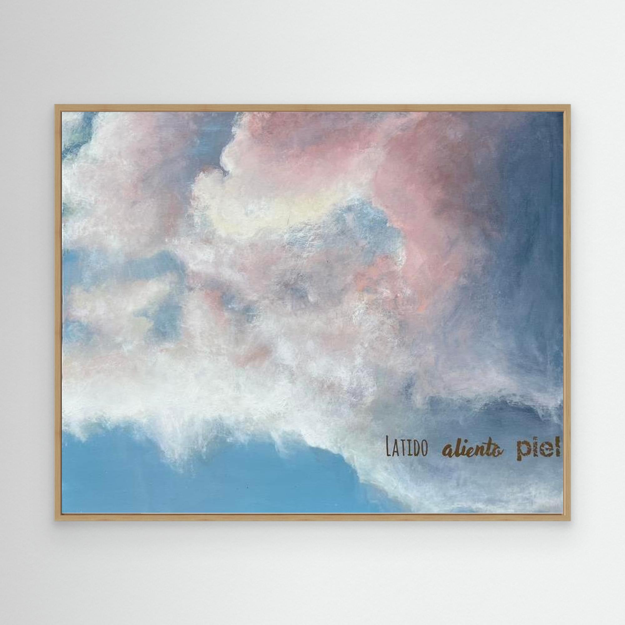 Abstract Cloud Canvas Print, Pastel Sky Wall Art, Soft Blue & Pink Abstract Painting, Minimal Modern Home Decor, Custom Size & Frame